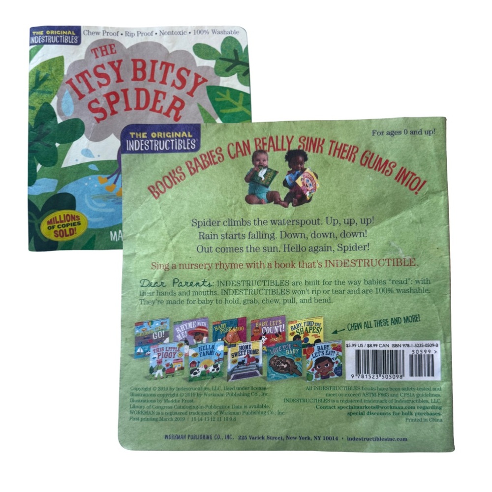 💧 Indestructibles Baby Book Set Itsy Bitsy Spider & Baby Night Night Rip Proof - Picture 5 of 6
